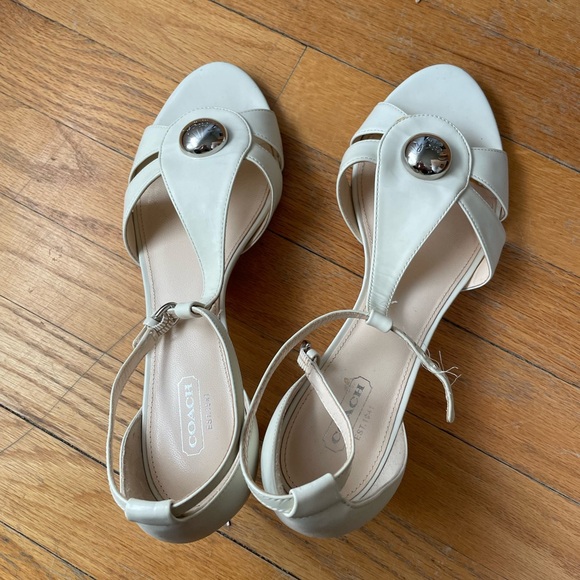 Coach Shoes - Coach logo white kitten heeled sandals